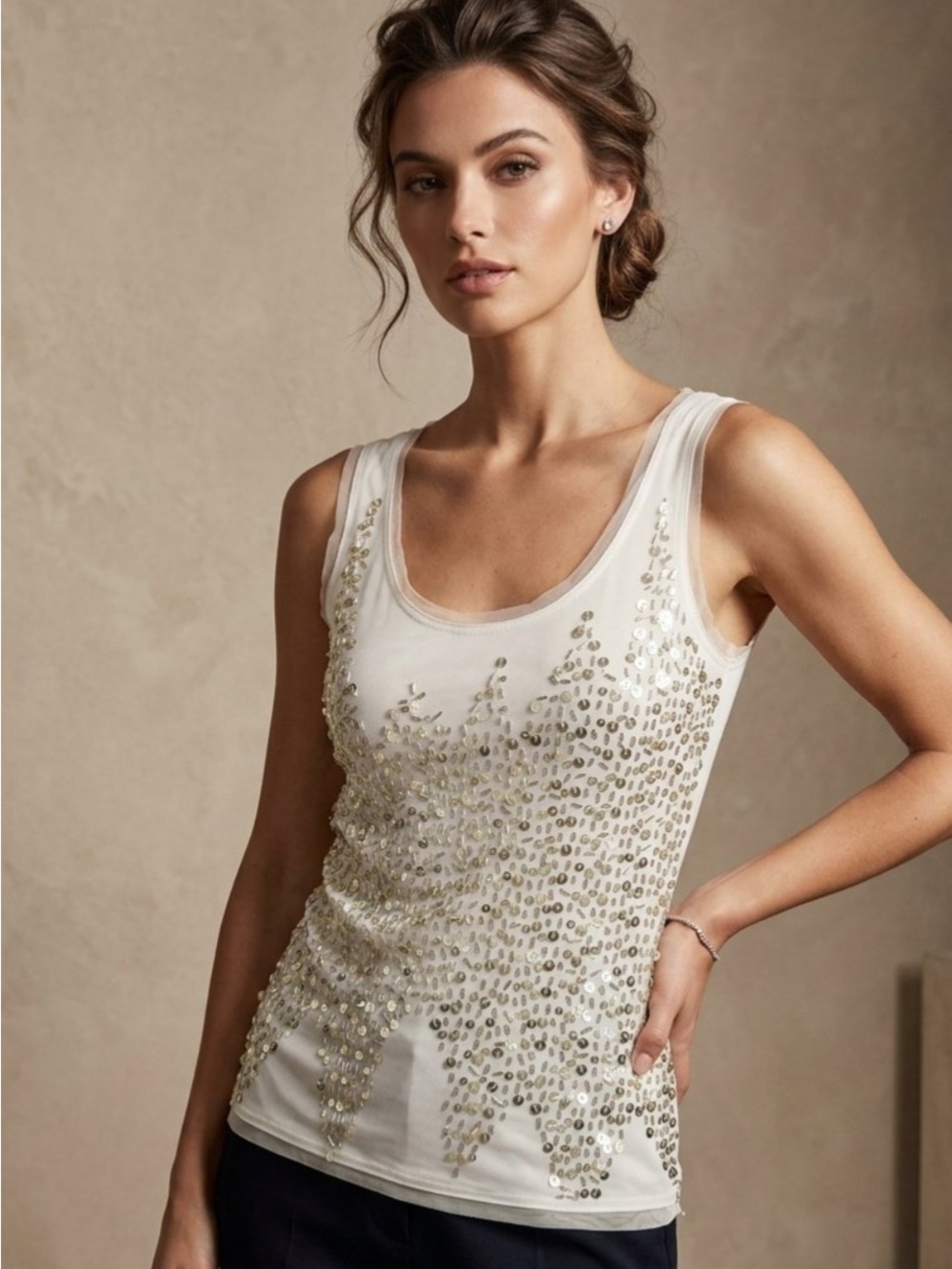 Vintage Nicole Miller White Sequin Tank Top S